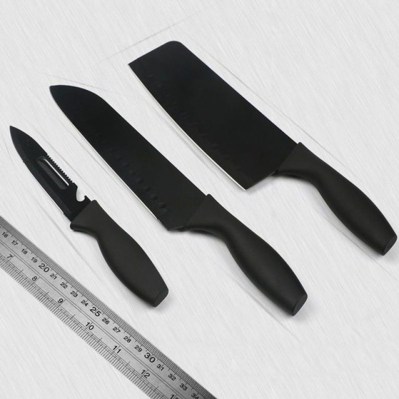 5-Piece Kitchen Knife Set Black Protective Coating, Premium Stainless Steel Versatile for Cutting Meat, Vegetables, Peeling Fruits, and More