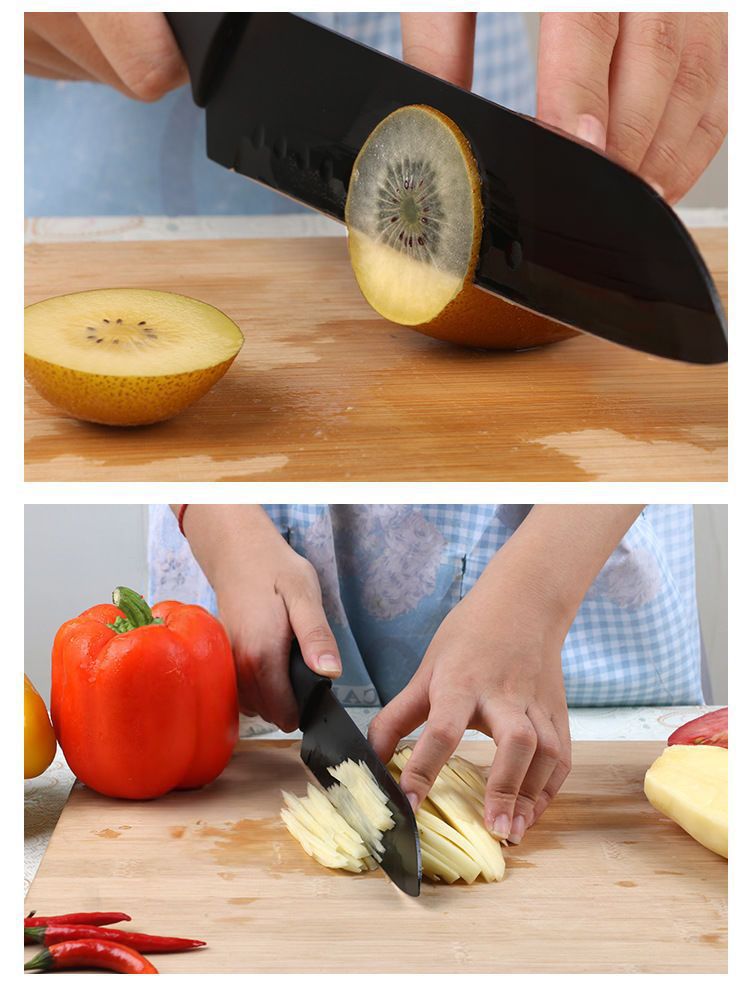 5-Piece Kitchen Knife Set Black Protective Coating, Premium Stainless Steel Versatile for Cutting Meat, Vegetables, Peeling Fruits, and More