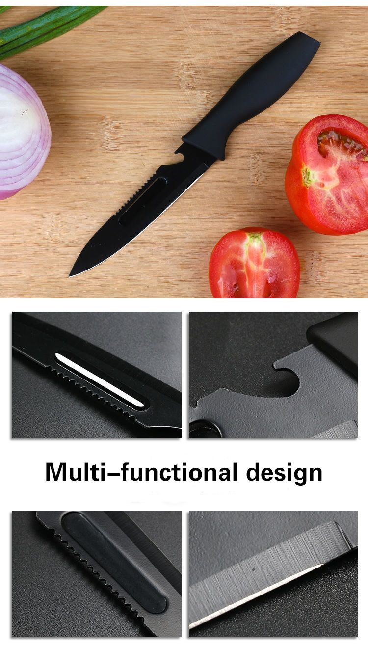 5-Piece Kitchen Knife Set Black Protective Coating, Premium Stainless Steel Versatile for Cutting Meat, Vegetables, Peeling Fruits, and More