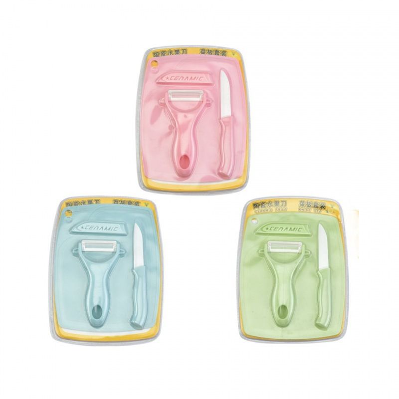3-Piece Ceramic Kitchen Knife Set: Fruit & Veggie Knife, Peeler, and Cutting Board, Durable and Stylish Ceramic Technology