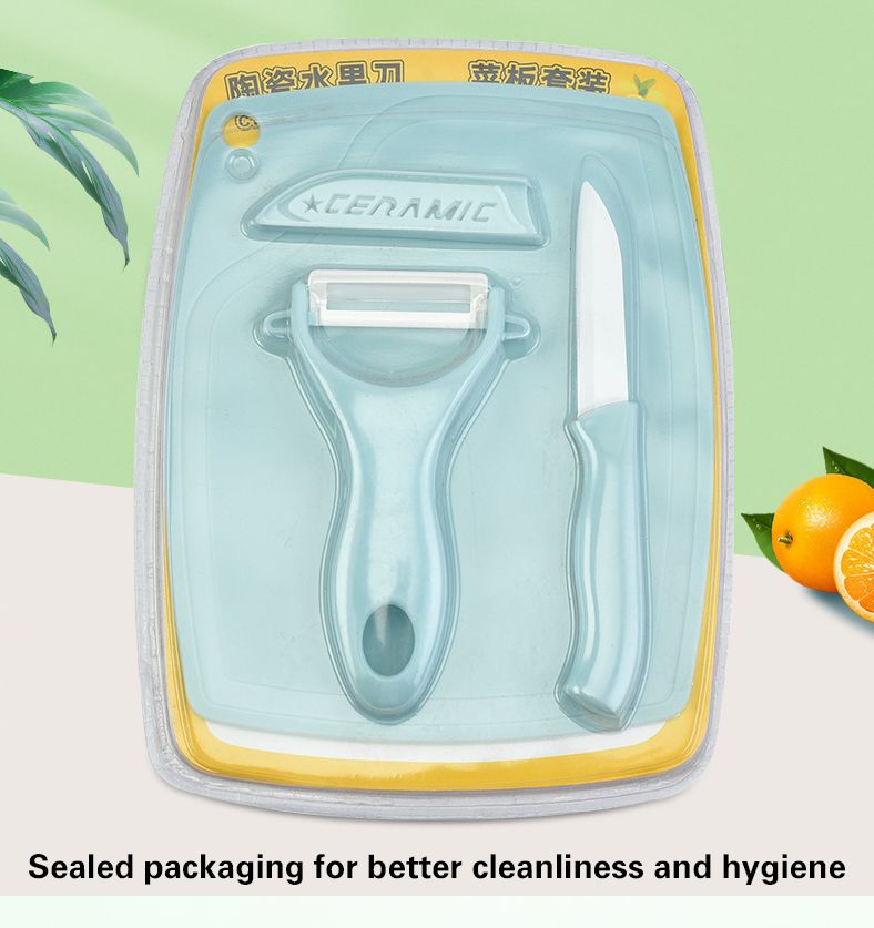 3-Piece Ceramic Kitchen Knife Set: Fruit & Veggie Knife, Peeler, and Cutting Board, Durable and Stylish Ceramic Technology