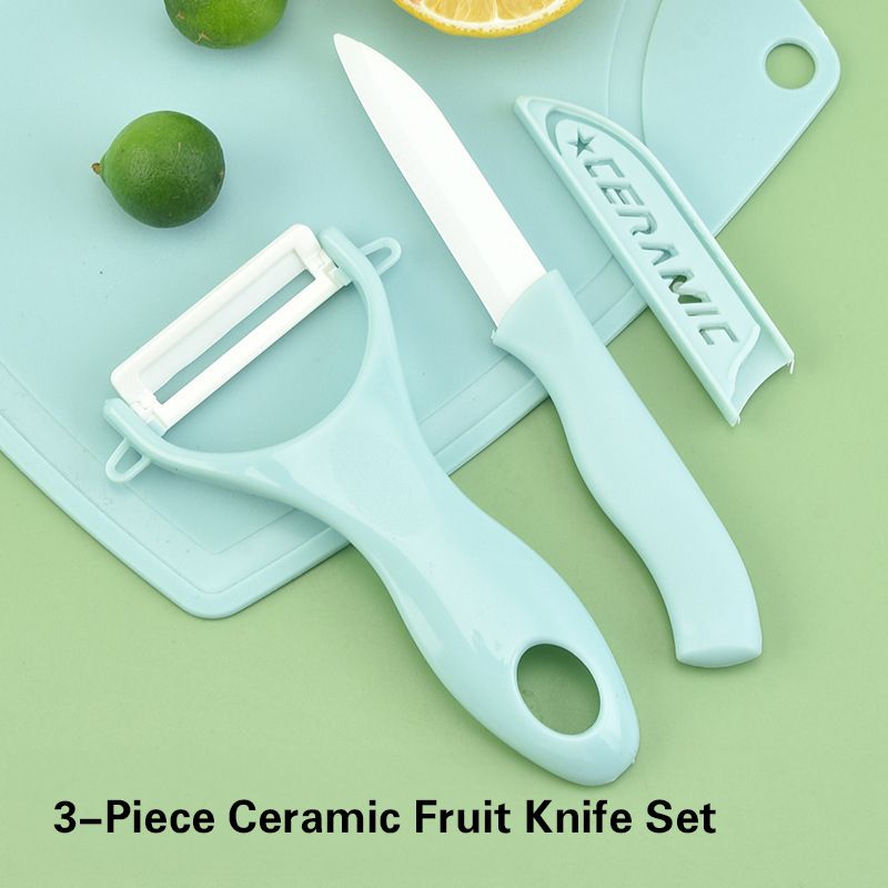 3-Piece Ceramic Kitchen Knife Set: Fruit & Veggie Knife, Peeler, and Cutting Board, Durable and Stylish Ceramic Technology