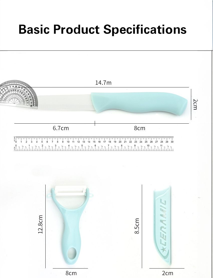 3-Piece Ceramic Kitchen Knife Set: Fruit & Veggie Knife, Peeler, and Cutting Board, Durable and Stylish Ceramic Technology
