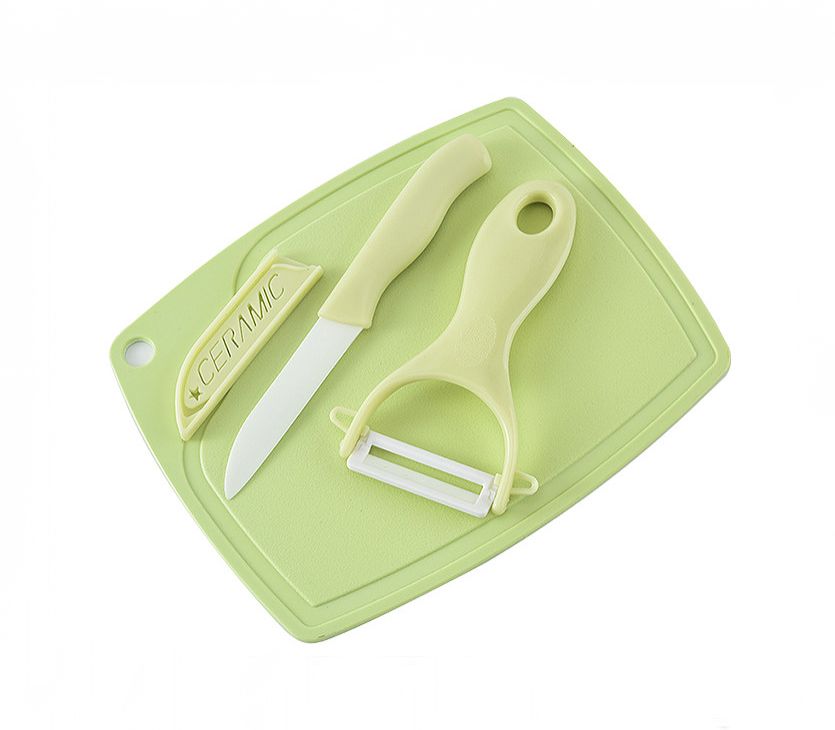 3-Piece Ceramic Kitchen Knife Set: Fruit & Veggie Knife, Peeler, and Cutting Board, Durable and Stylish Ceramic Technology
