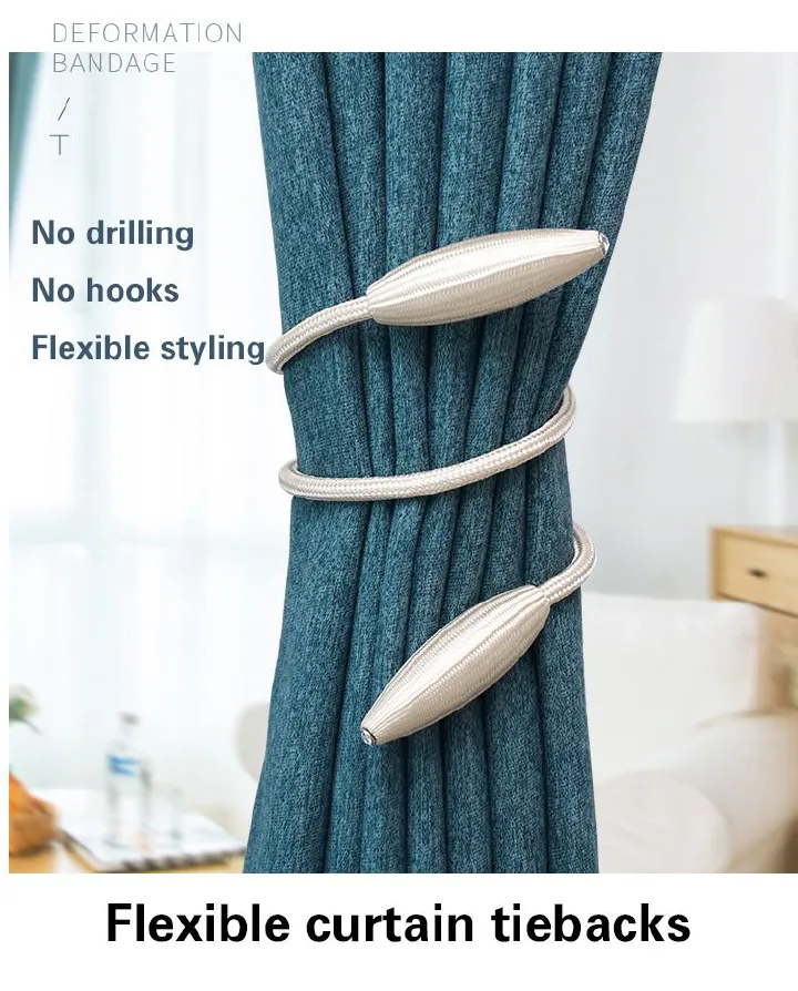 Flexible Curtain Tiebacks – No Drilling, No Hooks, Ideal for Home or Office, Elegant and Artistic Design