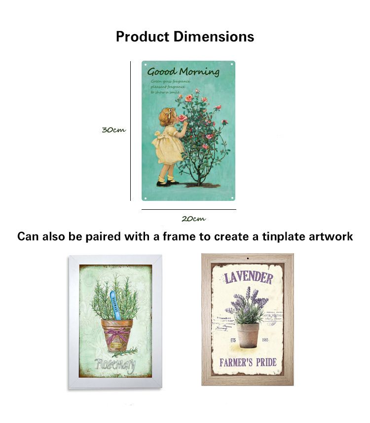 Wall Decoration Tin Art, Suitable for Courtyards and Indoor Use, 30x20cm Artistic Tin Plaque