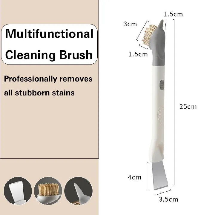 3-in-1 Kitchen Cleaning Brush: Metal Brush Head + Stainless Steel Scraper + Corner Cleaner - Essential for Kitchen Cleaning