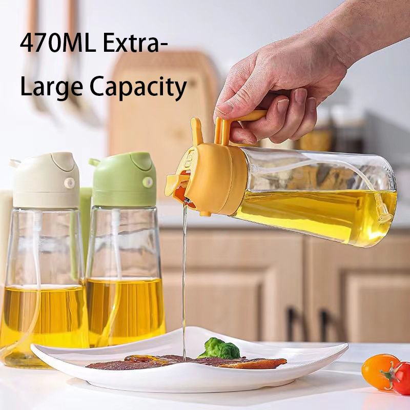 Kitchen Utensils Auto-Flip & Oil Spray Multifunction Oil Jar Bottle 470ml Glass for Oil, Vinegar, etc.  Kitchen & Dining