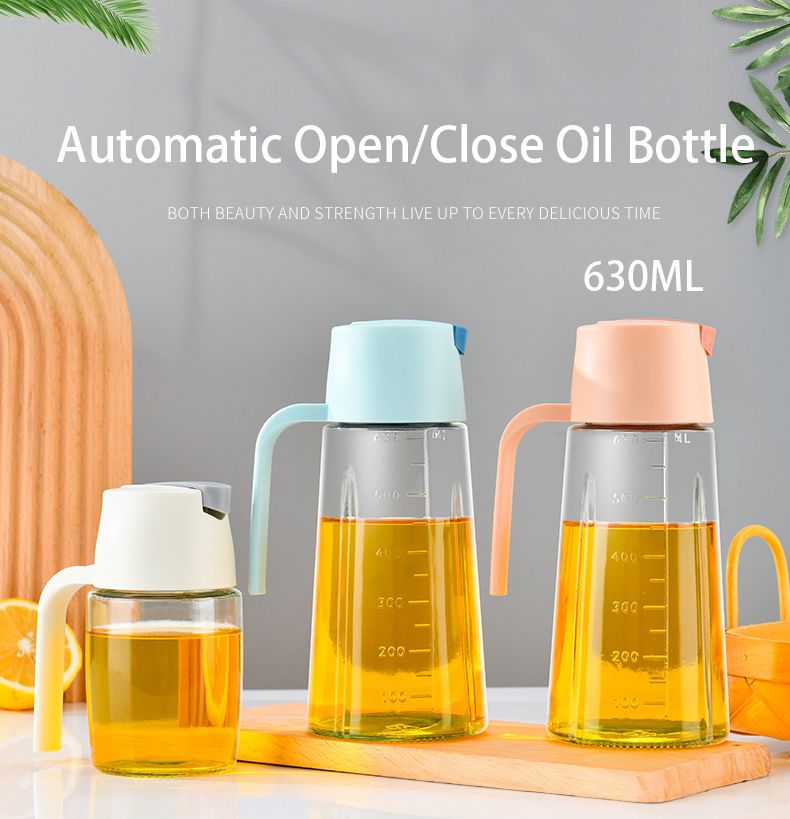 Oil Dispenser Autoflip Kitchen Oil Jar Bottle Glass 630ML Kitchen Utensils