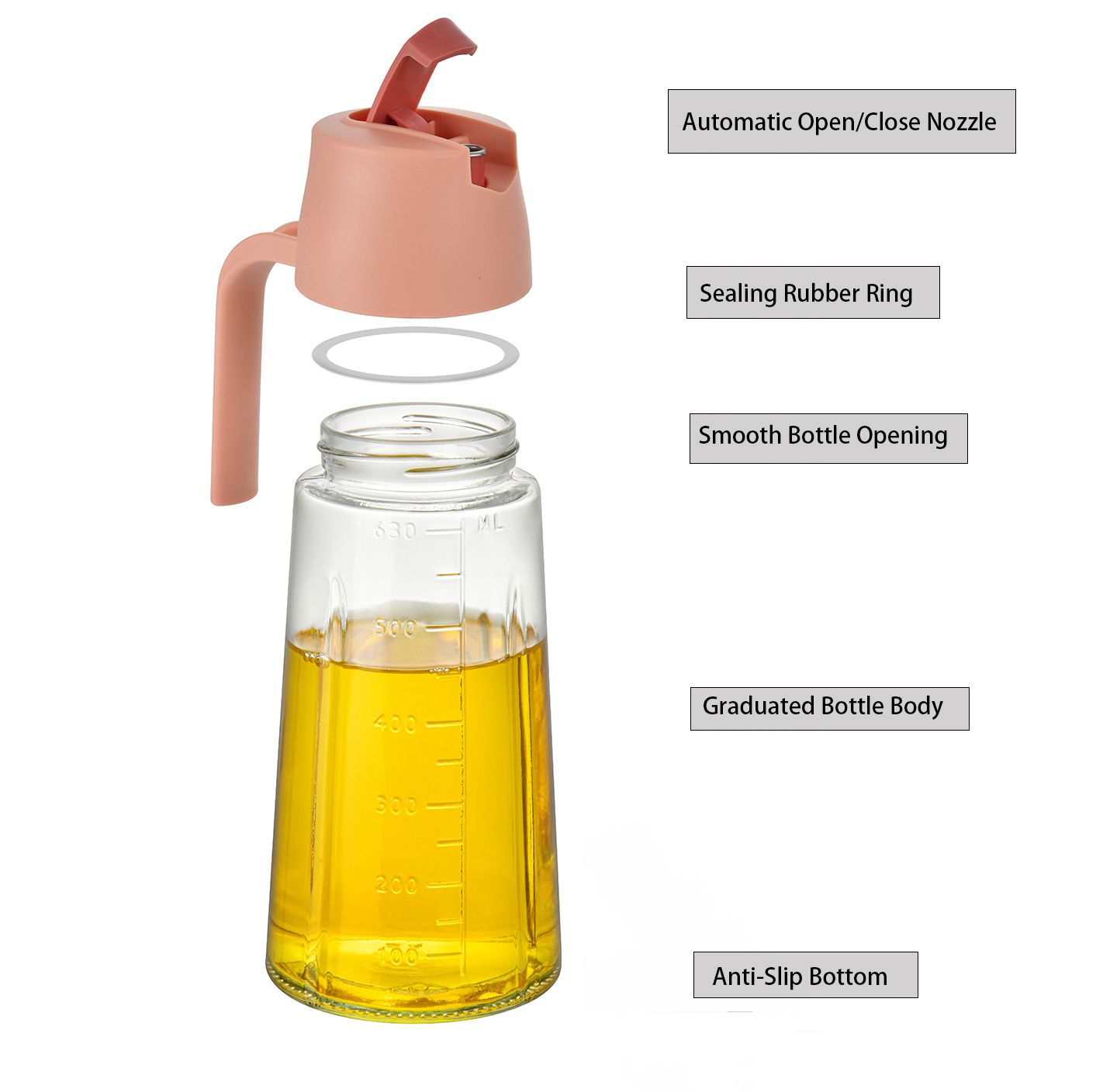 Oil Dispenser Autoflip Kitchen Oil Jar Bottle Glass 630ML Kitchen Utensils
