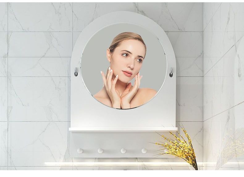 Toilet Bathroom Mirror Wall Mounted Non Perforated Small Unit Toilet Bathroom Home Decor Makeup Mirror With Hook