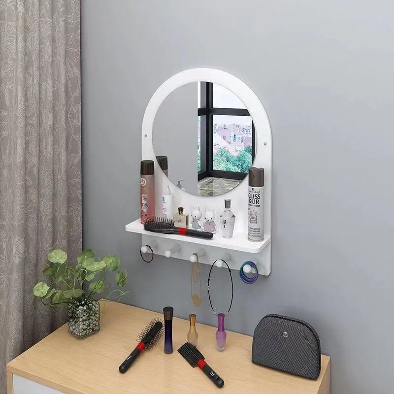 Toilet Bathroom Mirror Wall Mounted Non Perforated Small Unit Toilet Bathroom Home Decor Makeup Mirror With Hook