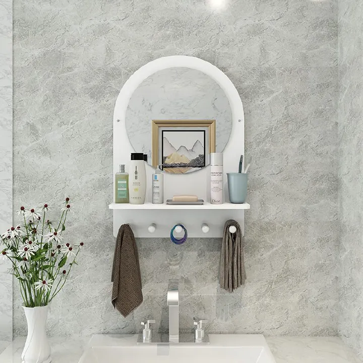 Toilet Bathroom Mirror Wall Mounted Non Perforated Small Unit Toilet Bathroom Home Decor Makeup Mirror With Hook