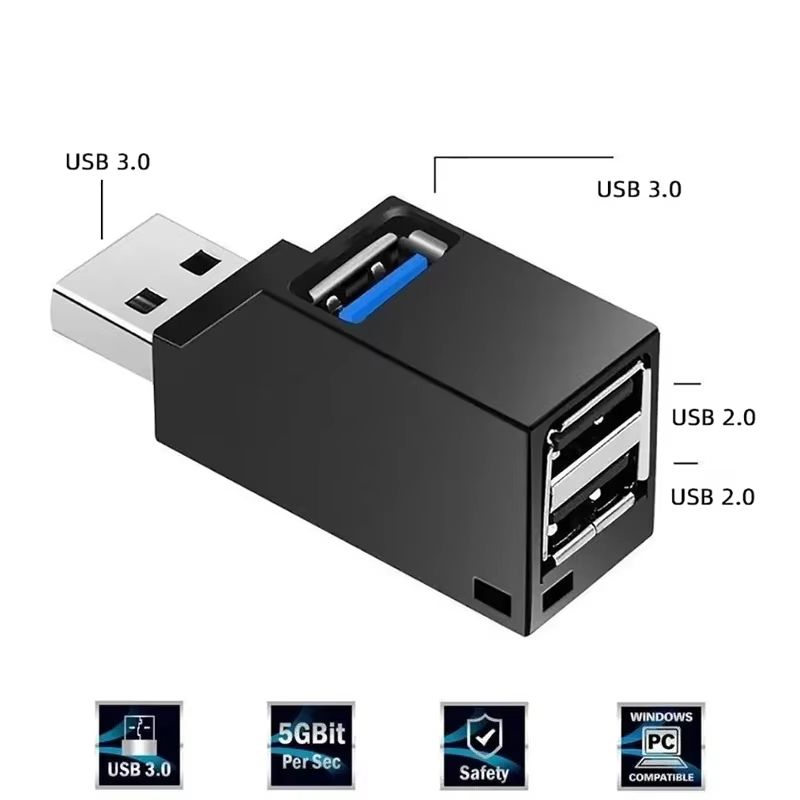USB Hubs 3 Ports High Speed Hubs USB 3.0 HUB Adapter Extender Splitter Box for PC Laptop MacBook Phone HD Data Transfer USB Splitter Computer Accessories