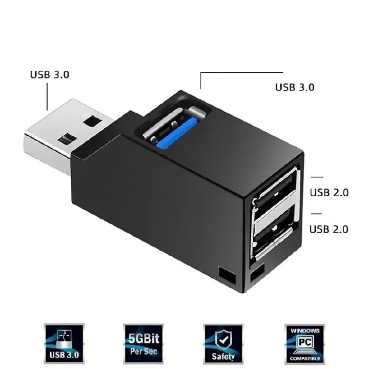 USB Hubs 3 Ports High Speed Hubs USB 3.0 HUB Adapter Extender Splitter Box for PC Laptop MacBook Phone HD Data Transfer USB Splitter Computer Accessories