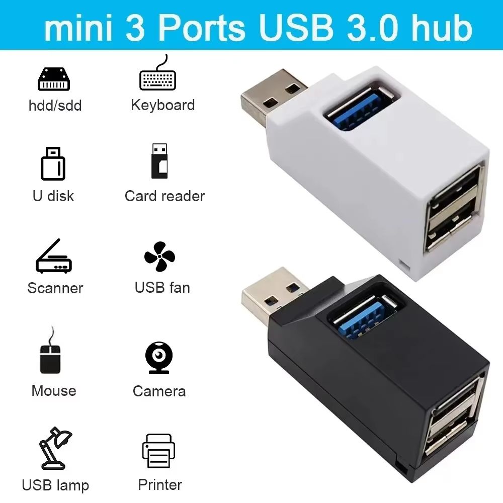 USB Hubs 3 Ports High Speed Hubs USB 3.0 HUB Adapter Extender Splitter Box for PC Laptop MacBook Phone HD Data Transfer USB Splitter Computer Accessories