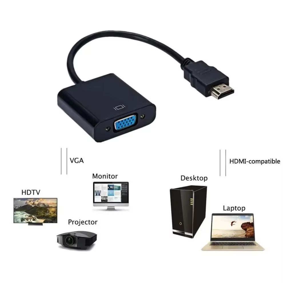 HDMI-compatible To VGA Adapter Converter Cable With 3.5mm Audio Cable HD 1080P HDMI Male To VGA Famale Digital Analog Converter for Laptop PC TV