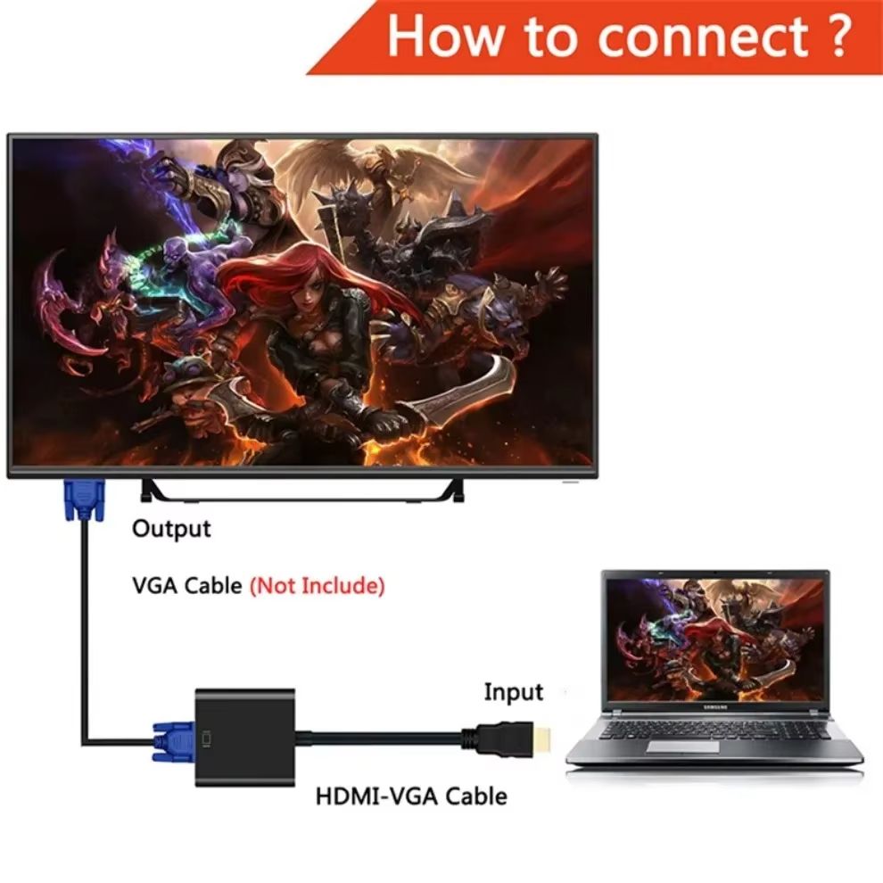 HDMI-compatible To VGA Adapter Converter Cable With 3.5mm Audio Cable HD 1080P HDMI Male To VGA Famale Digital Analog Converter for Laptop PC TV