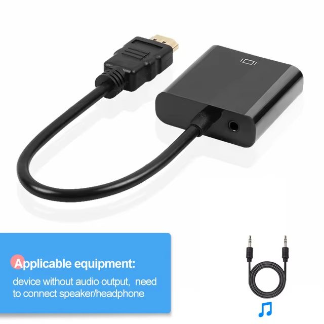 HDMI-compatible To VGA Adapter Converter Cable With 3.5mm Audio Cable HD 1080P HDMI Male To VGA Famale Digital Analog Converter for Laptop PC TV