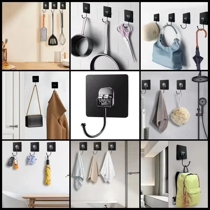 Wall Hooks Self Adhesive Hooks Rotating Waterproof Strong Sticker Holder Wall Door Storage Hanging Hook Kitchen Bathroom Organizer