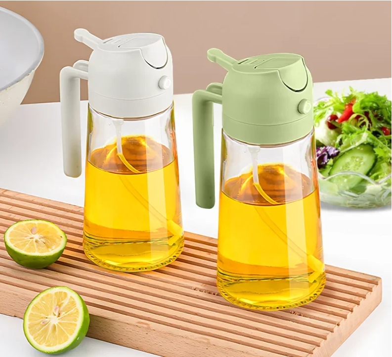 Kitchen Utensils Auto-Flip & Oil Spray Multifunction Oil Jar Bottle 470ml Glass for Oil, Vinegar, etc.  Kitchen & Dining