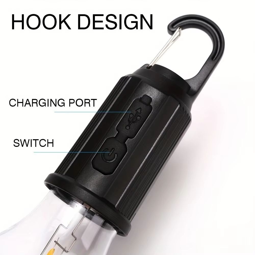 LED Camping Light Type-C USB Rechargeable Waterproof 400mAh 100LM Tent Light with Hook 4 Modes Outdoor Lighting