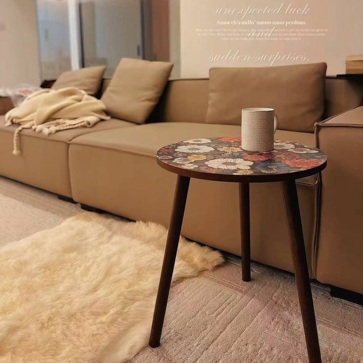 Coffee Table Premium Wooden Round Table / Bedside Table / Side Table / Sofa End Table for Bedroom & Living Room - Sturdy Wooden Top & Legs - Easy to Assemble