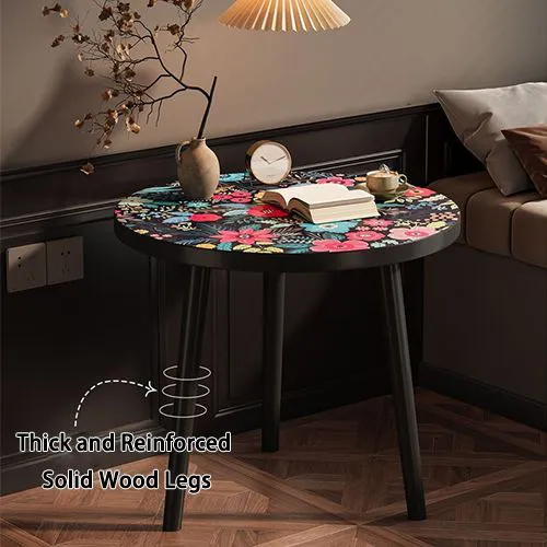 Coffee Table Premium Wooden Round Table / Bedside Table / Side Table / Sofa End Table for Bedroom & Living Room - Sturdy Wooden Top & Legs - Easy to Assemble
