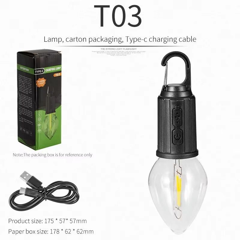 LED Camping Light Type-C USB Rechargeable Waterproof 400mAh 100LM Tent Light with Hook 4 Modes Outdoor Lighting