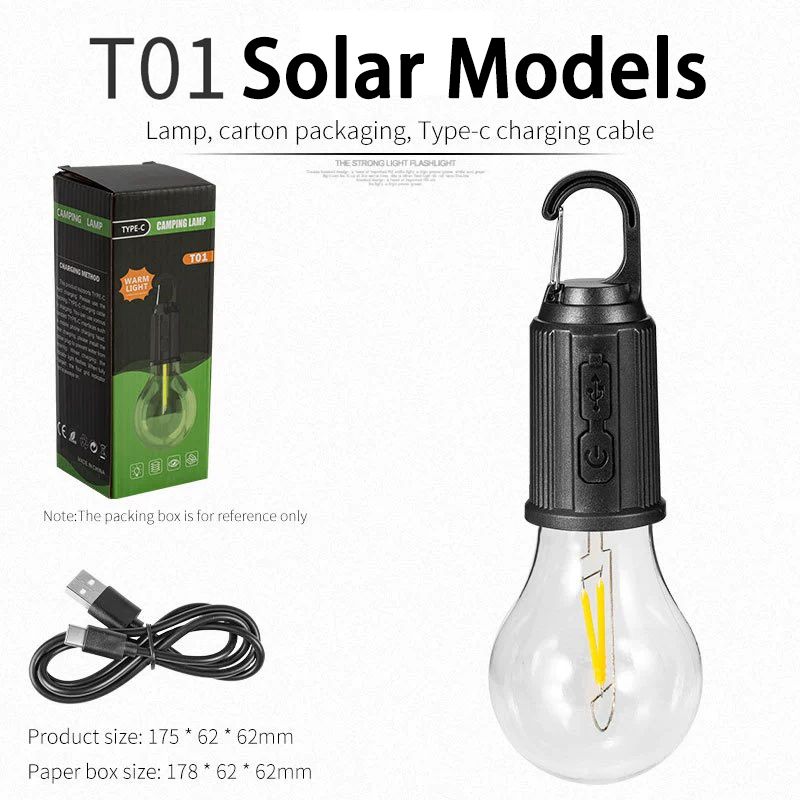 LED Camping Light Type-C USB Rechargeable Waterproof 400mAh 100LM Tent Light with Hook 4 Modes Outdoor Lighting