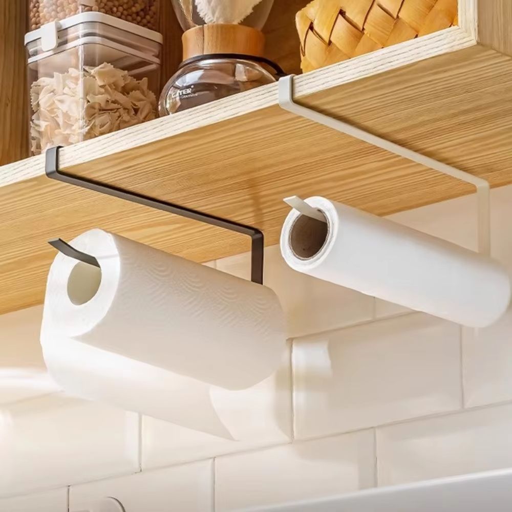 Paper Roll Holder Towel Rack Cling Film Storage Rack Bathroom No Punching Storage Rack Hanging Shelf Kitchen Tissue Accessories