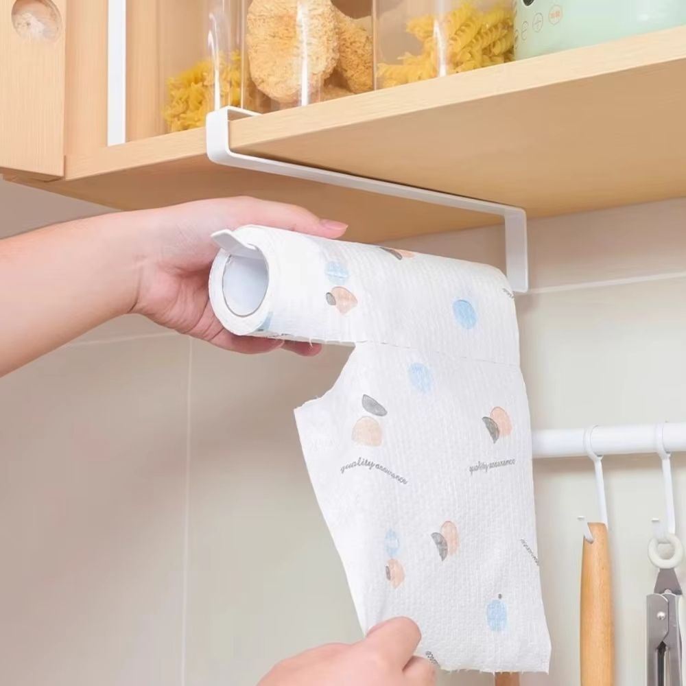 Paper Roll Holder Towel Rack Cling Film Storage Rack Bathroom No Punching Storage Rack Hanging Shelf Kitchen Tissue Accessories