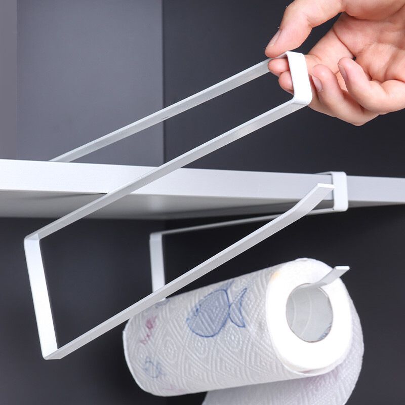 Paper Roll Holder Towel Rack Cling Film Storage Rack Bathroom No Punching Storage Rack Hanging Shelf Kitchen Tissue Accessories