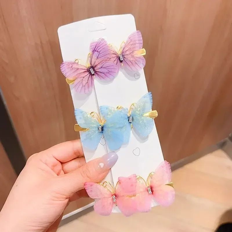 6Pcs New Rainbow Butterfly Girl Cute Super Immortal Hair Clip Children's Side Broken Hair Fixed Princess Hair Jewelry