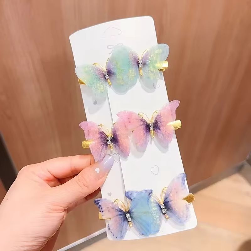 6Pcs New Rainbow Butterfly Girl Cute Super Immortal Hair Clip Children's Side Broken Hair Fixed Princess Hair Jewelry