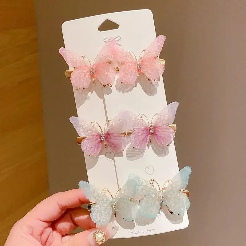 6Pcs New Rainbow Butterfly Girl Cute Super Immortal Hair Clip Children's Side Broken Hair Fixed Princess Hair Jewelry