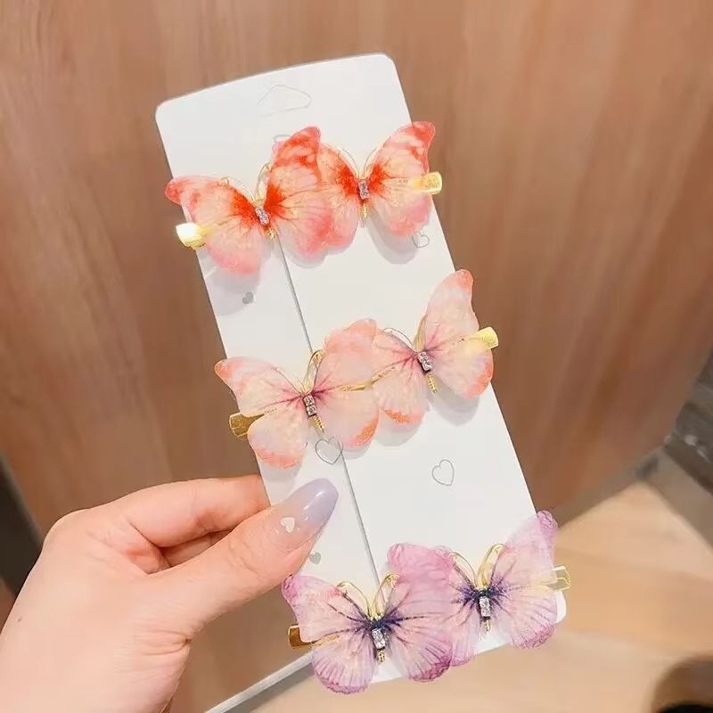 6Pcs New Rainbow Butterfly Girl Cute Super Immortal Hair Clip Children's Side Broken Hair Fixed Princess Hair Jewelry