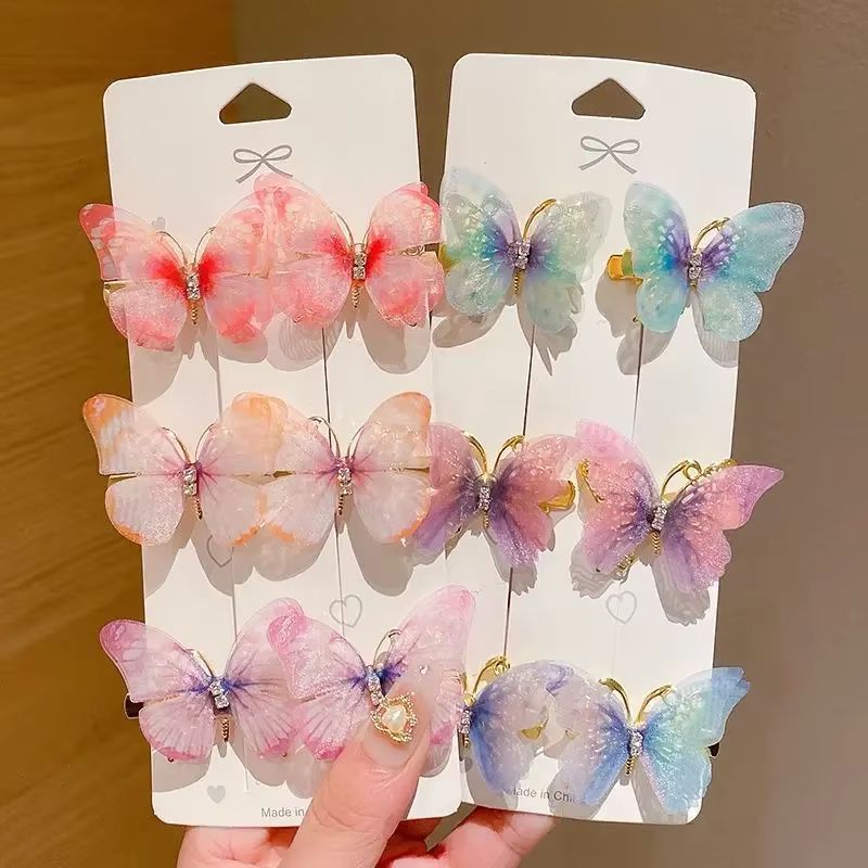 6Pcs New Rainbow Butterfly Girl Cute Super Immortal Hair Clip Children's Side Broken Hair Fixed Princess Hair Jewelry