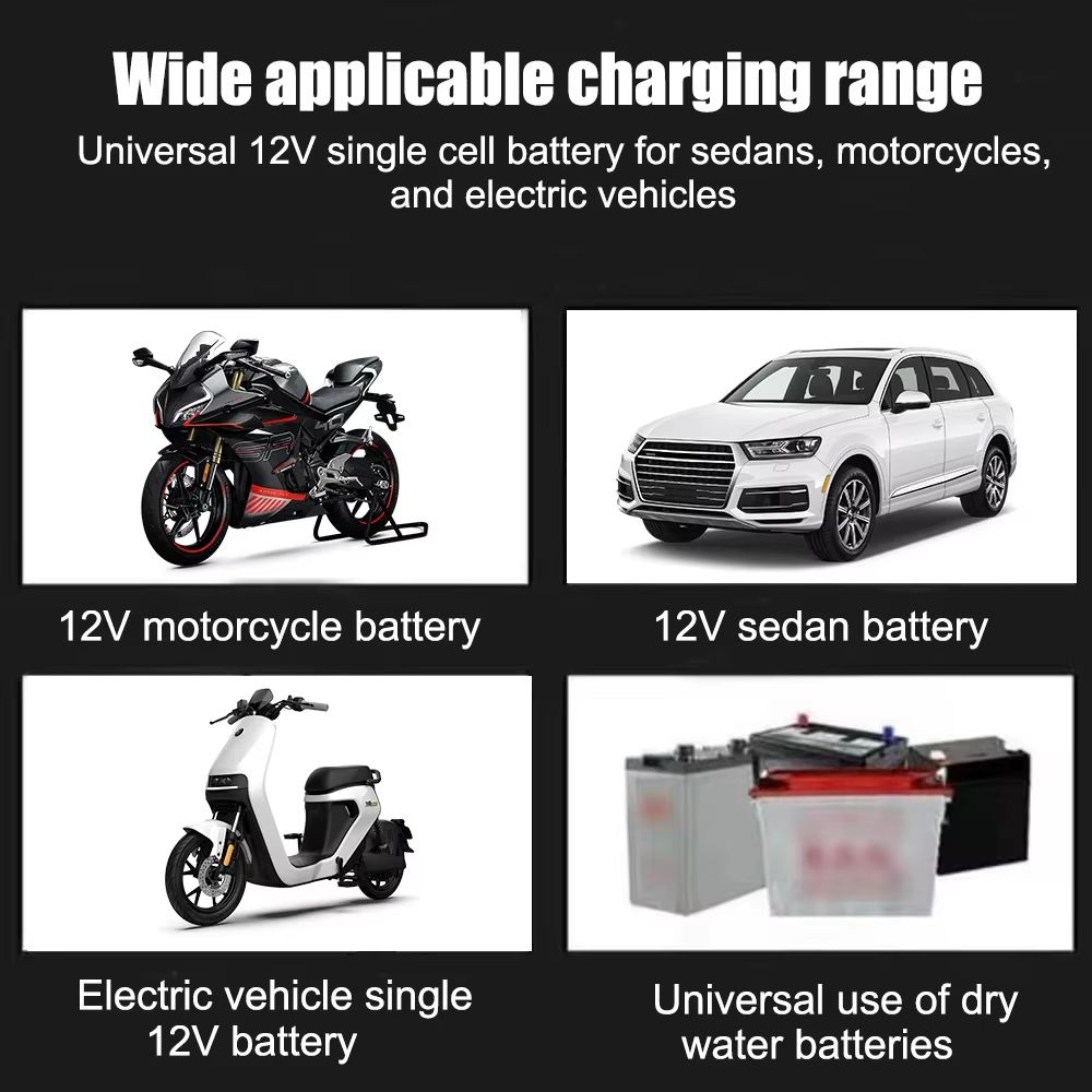 12V Motorcycle & Car Battery Fully Automatic Charging Adapter Lead Acid Gel Charger 110V 220V12V 2A LCD Display Smart Charger