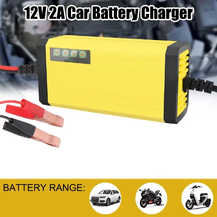 12V Motorcycle & Car Battery Fully Automatic Charging Adapter Lead Acid Gel Charger 110V 220V12V 2A LCD Display Smart Charger
