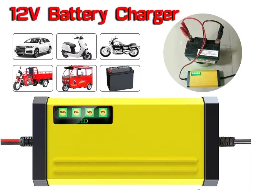 12V Motorcycle & Car Battery Fully Automatic Charging Adapter Lead Acid Gel Charger 110V 220V12V 2A LCD Display Smart Charger