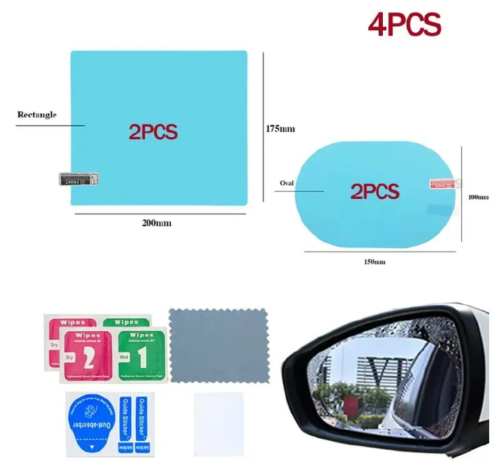 4PCS mirror protective film 2 Auto Rearview Mirror & 2 Side Windows Rainproof Film Waterproof Anti-fog Car Stickers for Car Accessorie