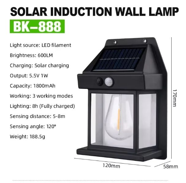 Outdoor Solar Tungsten Wall Light with Motion Sensor IP65 Waterproof LED Safety Light for Patio Outdoor Deck Porch Barn Balcony