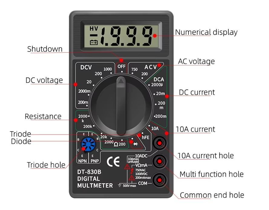 Digital Multimeter Tester, Electrical Voltmeter Ammeter, Portable Volt Multi Meter, Car Battery Tester Circuit Tester