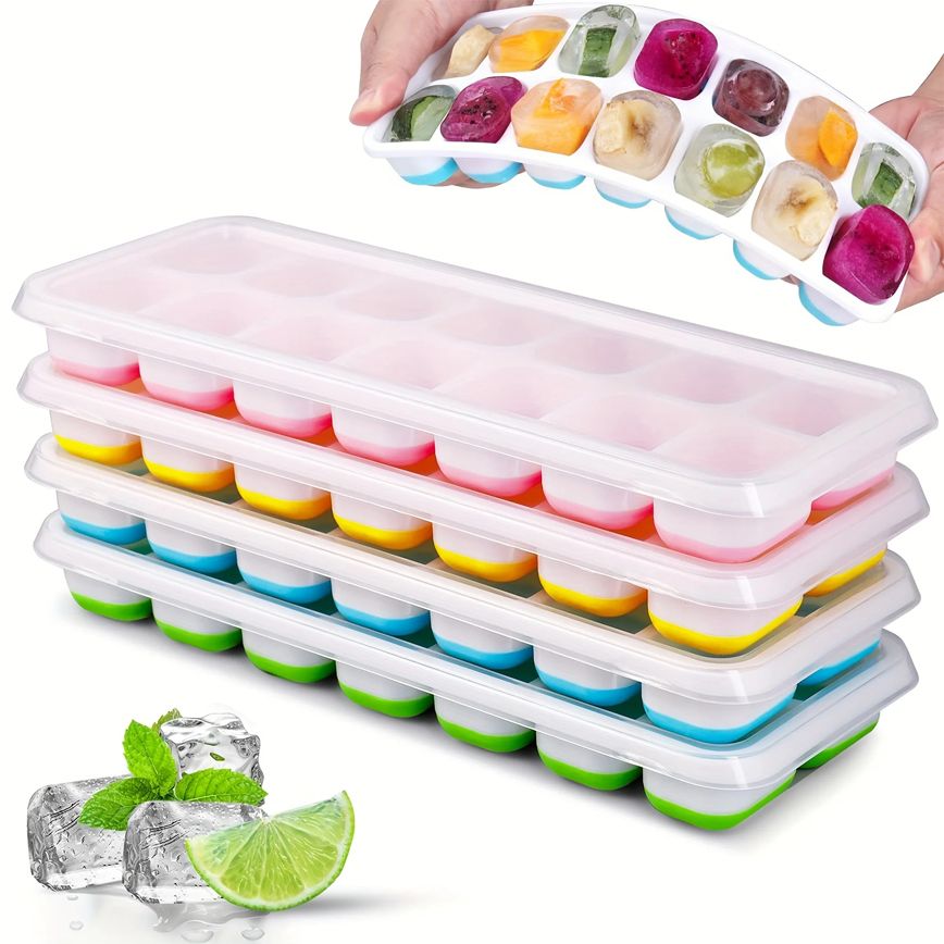 2 Pieces Silicone Ice Cube Trays, Easy-Release Flexible Molds with Spill-Resistant Lid, Stackable Ice Cube Trays with Covers