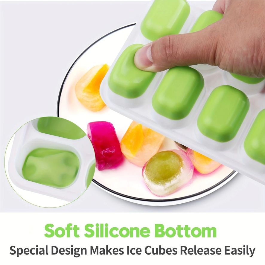 2 Pieces Silicone Ice Cube Trays, Easy-Release Flexible Molds with Spill-Resistant Lid, Stackable Ice Cube Trays with Covers
