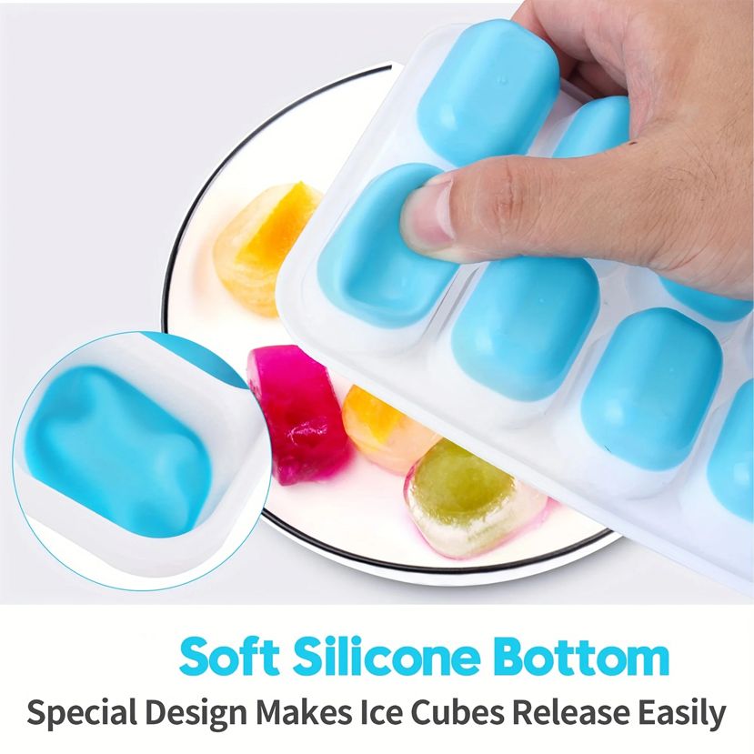 2 Pieces Silicone Ice Cube Trays, Easy-Release Flexible Molds with Spill-Resistant Lid, Stackable Ice Cube Trays with Covers
