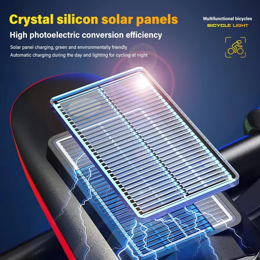 Powerful Solar Bicycle Light Loud Bell USB C Charging Built-in Battery Riding Flashlight Waterproof Headlamp Horn Bicycle Lamp