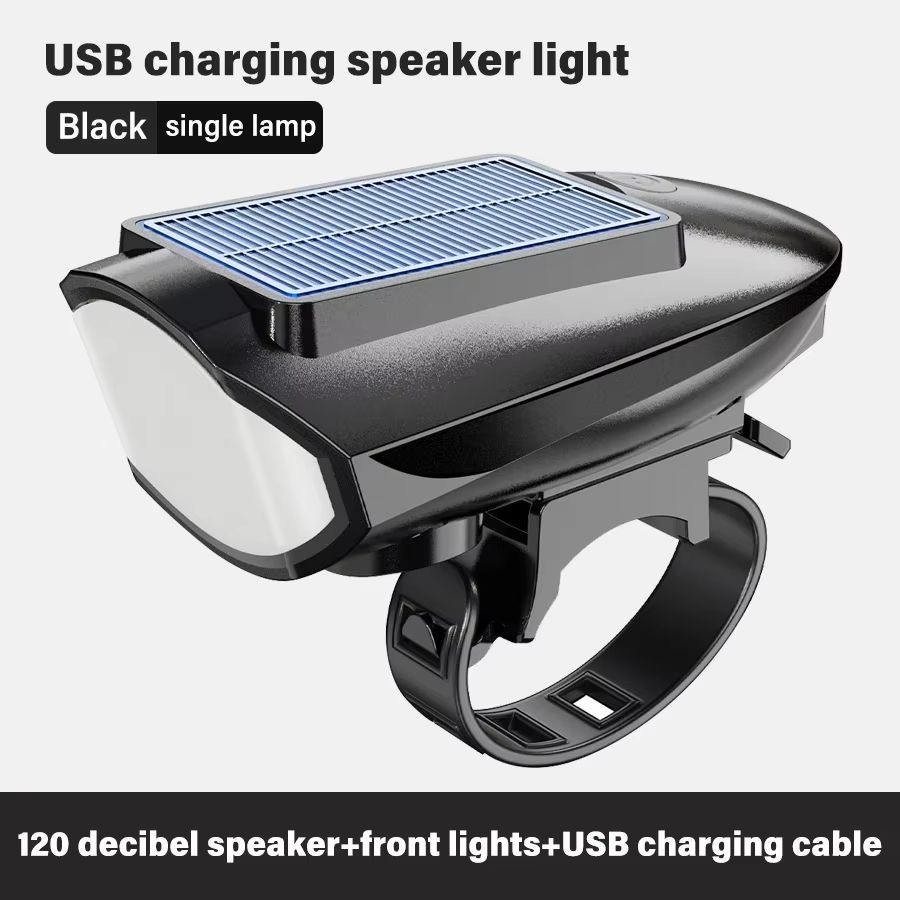 Powerful Solar Bicycle Light Loud Bell USB C Charging Built-in Battery Riding Flashlight Waterproof Headlamp Horn Bicycle Lamp