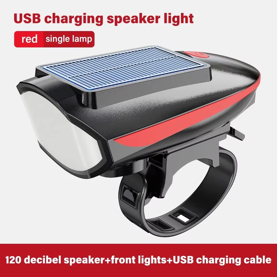 Powerful Solar Bicycle Light Loud Bell USB C Charging Built-in Battery Riding Flashlight Waterproof Headlamp Horn Bicycle Lamp